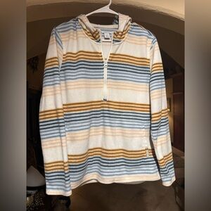O'Neill Cream and Blue Striped Half-Zip Hooded Sweatshirt